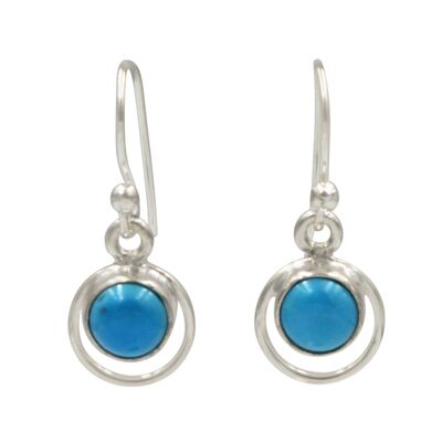 Handcrafted Sterling Silver Half Sphire Cabochone Gem-set Earring / SKU147