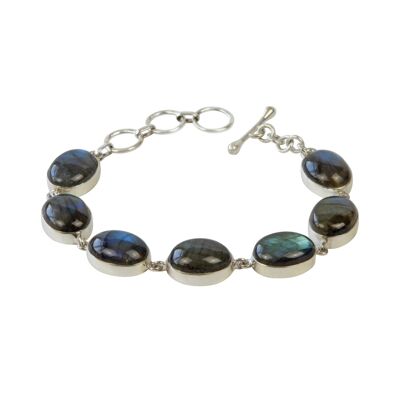 Bracelet With 7 Oval Shaped Colourful Labradorite Stones Elegantly Hand-cast in Sterling Silver / SKU156