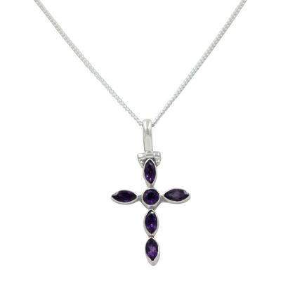 Amethyst Cross Pendant Presented on Sterling Silver Magnet Click Chain / SKU162