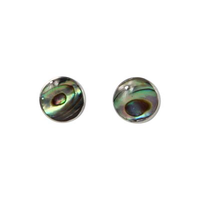 Classic Bezel Set Shell and Coral Circle Studs in Sterling Silver / SKU167