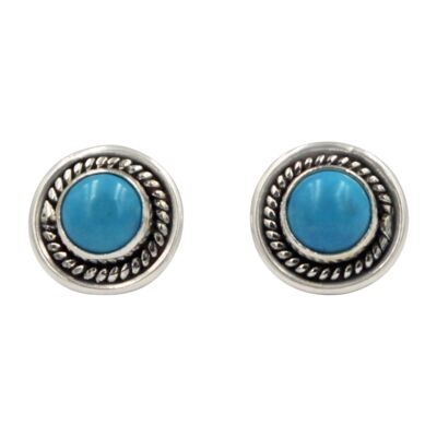 Half Sphere Gemstone Stud Earrings With a Handcrafted Sterling Silver Surround / SKU176