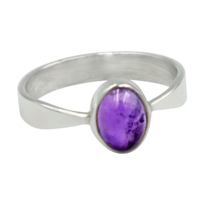 A Very Delicate Ring in Sterling Silver With Two Slight Curves in the Shank and a Small Oval Cabochon Stone. / SKU188