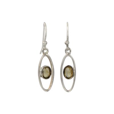 Elegant Oval Drop Sterling Silver Earrings With a Round Cabochon Stone. / SKU197