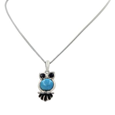 Beautiful and Intricate Handcrafted Owl Pendant With Cabochon Gemstones Presented on Sterling Silver / SKU209