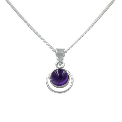 Round Sterling Silver Pendent With a Cbuchone Gemstone / SKU220