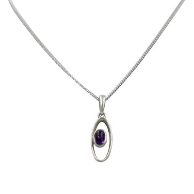 Stylish Long Oval Pendant With a Similarly Oval Shaped Gemstone / SKU222