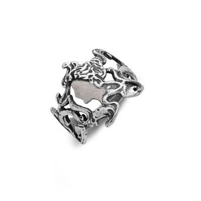 Timeless Classics Art Nouveau Frosted Look Sterling Silver SwirI Ring / SKU231