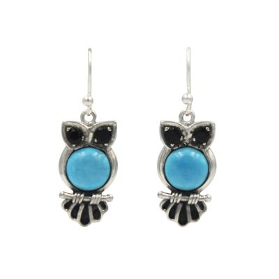Sterling Silver Owl Earring With Semi Precious Stone / SKU234