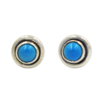 Silver Stud Earrings With Half Sphere Cabochon Gemstone With Silver Surround / SKU245