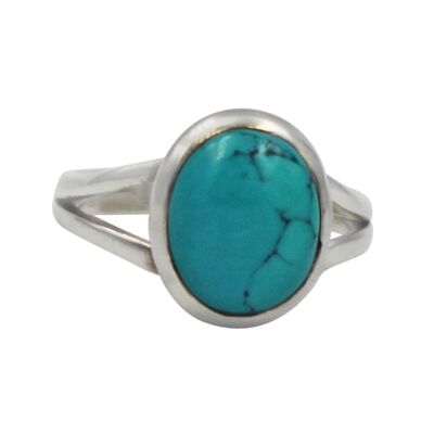 Sundari Handcrafted Sterling Silver Split Shank Ring With a Beautiful Turquoise Stone / SKU267