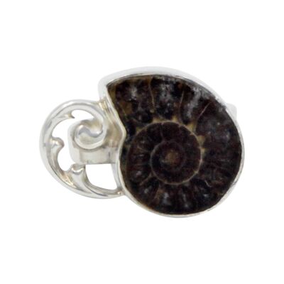 Handcrafted Sterling Silver Ammonite on a Beautifully Crafted Bazel Setting Accent With a Floral Vector Design. / SKU286
