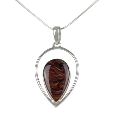 Dual Inverted Tear Drop Steling Silver Pendant With a Beautiful Brown Pietersite Gems Stone / SKU296