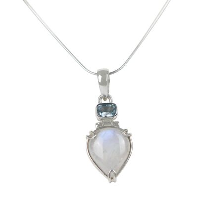 A Charming Inverted Teardrop Shaped Moonstone Pendat Accent With a Beautiful Shiny Faceted Rectangular Blue Topaz / SKU299