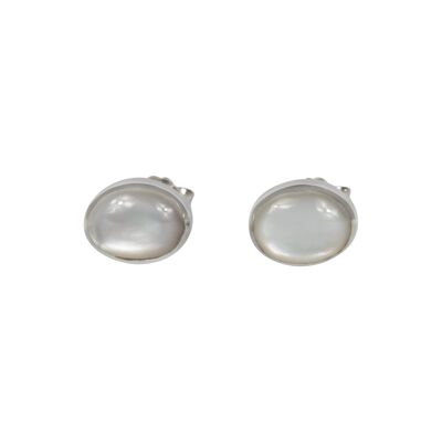 Classic Bezel Set Shell and Coral Oval Studs in Sterling Silver / SKU305