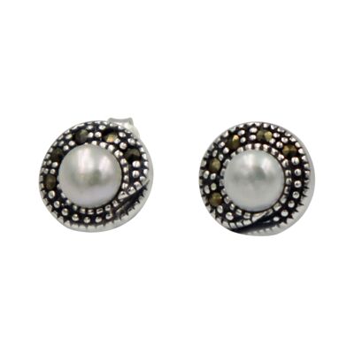 Marcasite & Pearl Stud Earring / SKU308