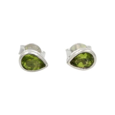 Teardrop Silver Stud Earring With a Faceted Gemstone on Open Bezel Setting / SKU311