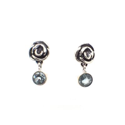 Beautifully Handcrafted Intricate Rose Stud Earring With a Faceted Gemstone / SKU312