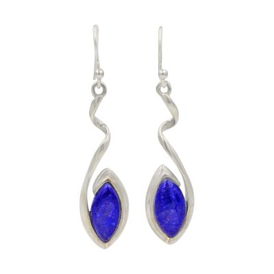 Swirl Twist Long Drop Earring With a Beautiful Lens Shaped Natural Crystal Stone / SKU317