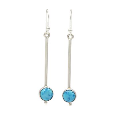 Inverted Lolly Sterling Silver Earrings With a Round Cabochon Gemstone / SKU318