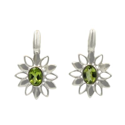 Sterling Silver Petal Earring With Faceted Peridot Stone / SKU327