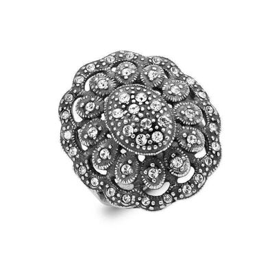 Timeless Classics Art Nouveau Sterling Silver  Full Blown Petal With Studded Swarovski Crystals / SKU337