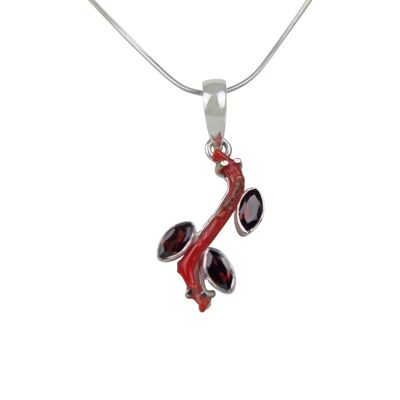Red Coral Branch Pendant Accent With Faceted Multi-garnet Stones / SKU338