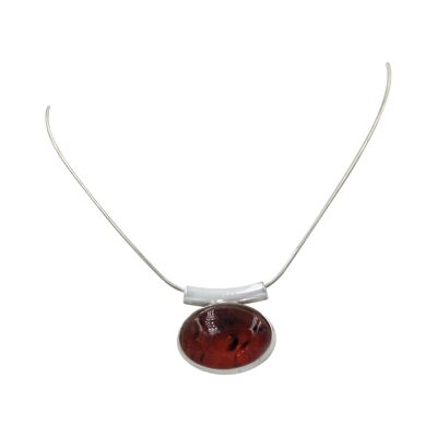 Stunning Oval Shaped Brown Amber Statement Pendant Handcrafted on .925 Sterling Silver / SKU359