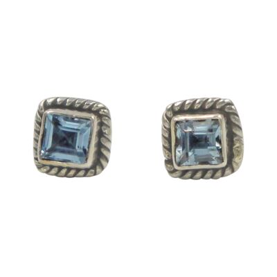 Square Shaped Little Sterling Silver Stud With a Rope Surround / SKU360