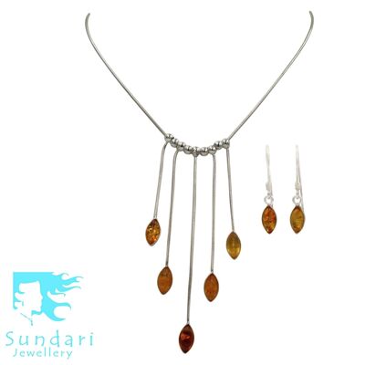 An Elegant Yellow Amber Necklaces Set Presented in Handcrafted .925 Sterling Silver / SKU365