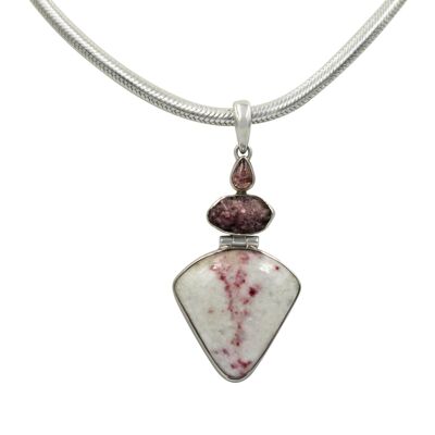 Very Beautiful Cinnabar & Rough Tourmaline and a Dainty Rutile Pendant With Handmade Open Back Baizel Setting / SKU370