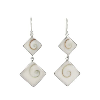 Statement Double Square Shiva Shell Earrings Set Into Sterling Silver / SKU372