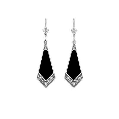Timeless Classics Art Deco Swarovski Crystals Earrings With Black Inlay / SKU377