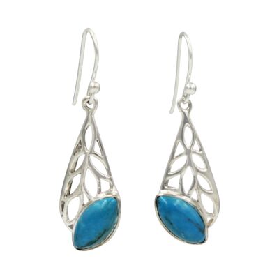 Beautifully Handcrafted Sterling Silver Skeleton Leaf Earring Accent With a Colourful Natural Gemstone. / SKU382