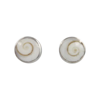 Elegant Bezel Set Shell and Coral Circle Studs in Sterling Silver / SKU392