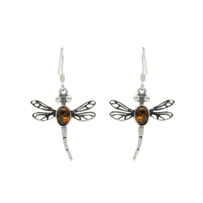 Silver Dragonfly Earrings in Ember Stone / SKU393