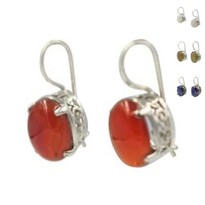 Sterling Silver Earring With a Stunning Half Sphere Shaped Beautiful Large Semiprecious Stone / SKU399