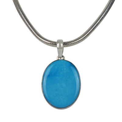 A Classic Circle to Oval Shaped Persian Blue Turquoise Set on Sterling Silver Open Back Bazel / SKU414