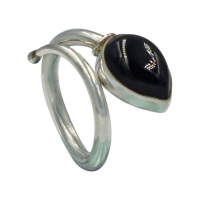 Sundari Twisted Sterling Silver Ring With a Large Teardrop Cabochon Gemstone / SKU419