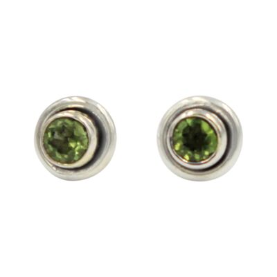 Copy of Silver Stud Earrings With Half Sphere Sparkling Faceted Gemstone With Silver Surround / SKU422