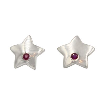 Beautiful Star Shaped Sterling Silver Stud Earring With a Faceted Gemstone / SKU423