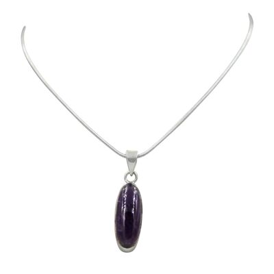 Long Oval Shaped Cabochon Pendant Presented on 18" Sterling Silver Chain / SKU428