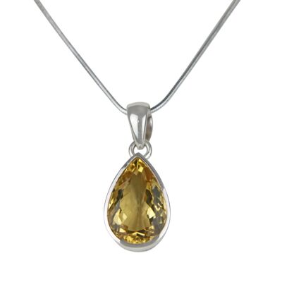 A Stunning Solitaire Pear-shaped Mixed-cut Citrine Pendant Features a Flawless Citrine Gemstone. / SKU429