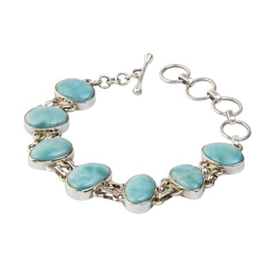 An Exquisite Double Linked Sterling Silver Bracelet With 7 Unique Shaped Larimar Crystals / SKU439