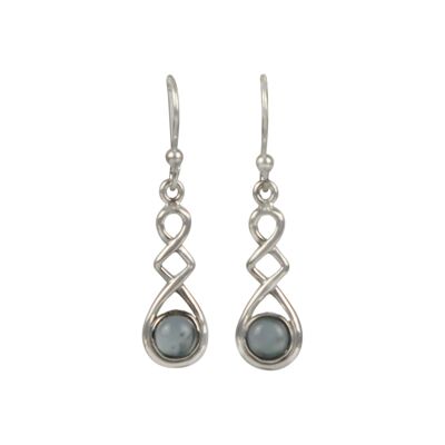 A Swirly, Unique and Elegant Pair of Sterling Silver Earrings, Carrying a Range of Gems / SKU443