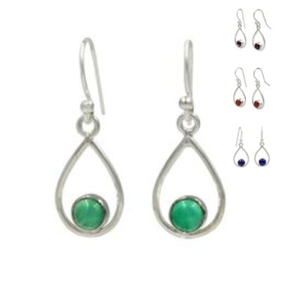 Teardrop Wire Earring With Small Round Cabochon Gemstone / SKU454