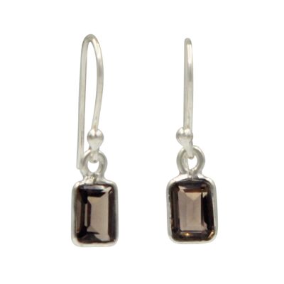 Smoky Quartz Faceted Rectangle Sterling Silver Earring / SKU471