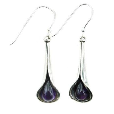 Botanical-inspired Silver Pod Earring With Amethyst or Turquoise / SKU494