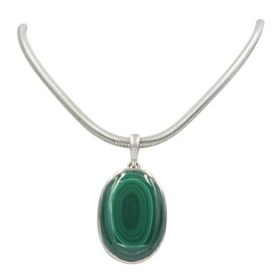 Stunning Oval Shaped Malachite Pendant Handcrafted on .925 Sterling Silver / SKU504