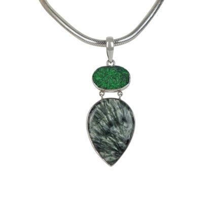 Sterling Silver Pedant With a Very Beautiful Seraphinite  Pendant Accent With a Sparkling Uvarovite / SKU503