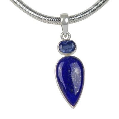 Inverted Teardrop Laps Lazuli Steling Silver Pendant Accent With an Iolite Gemstone / SKU513